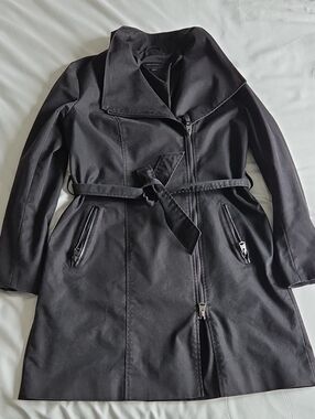 Mackage Black Asymmetric Zip Trench Coat